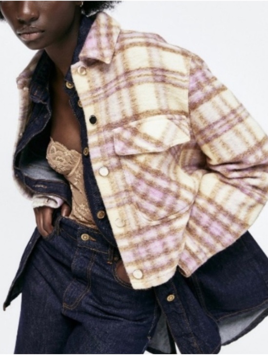 Zara Tops - Zara Wool Blend Plaid Crop Shacket